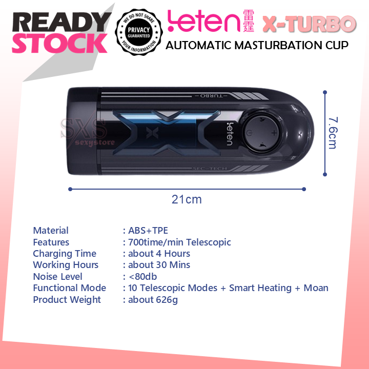 LETEN X-TURBO Male Masturbator Telescopic Piston Auto Heating Moan