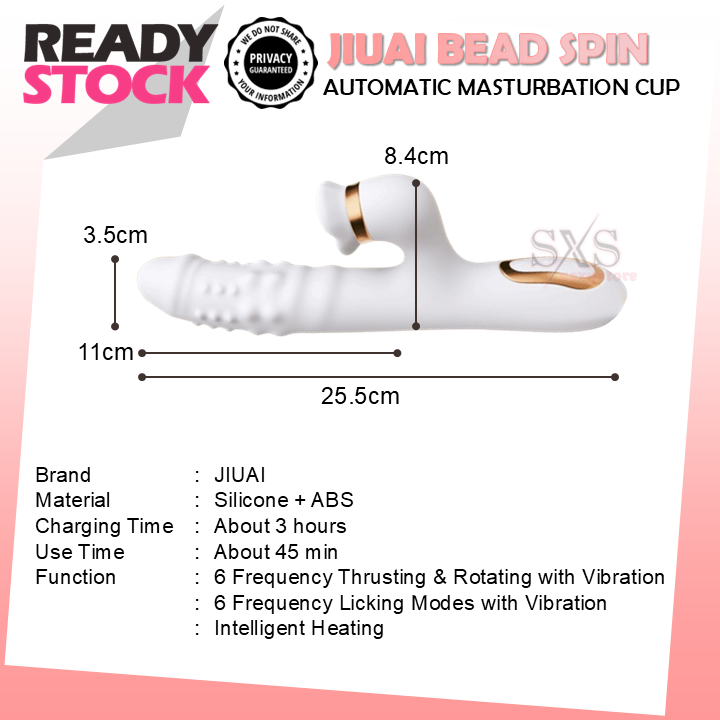 JIUAI BEAD SPIN Dual G Spot Clitoral Vibrator Thrusting & Rotating Dildo Shape AV Massager With Tongue Licking