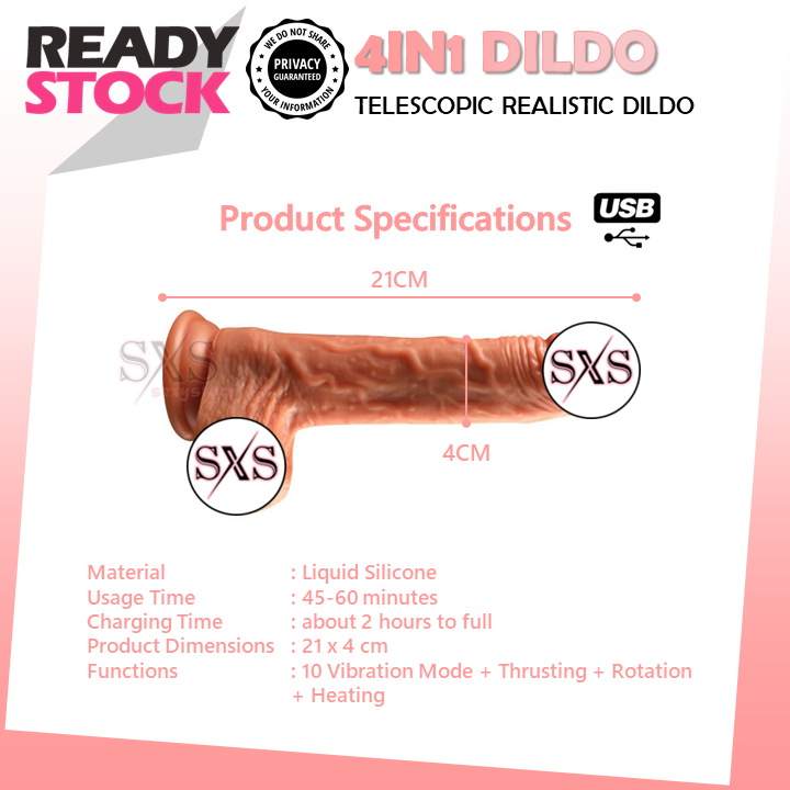 4in1 Realistic Thrusting Dildo Vibrator Skin Feeling 10 Vibration Mode With Remote Control