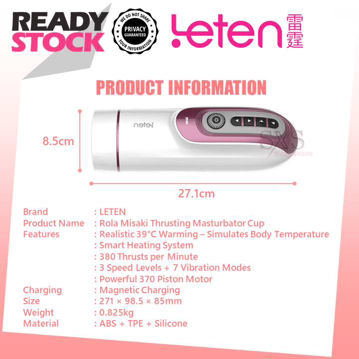 LETEN AV Rola Misaki Rechargeable Automatic Telescopic Male Masturbator Cup