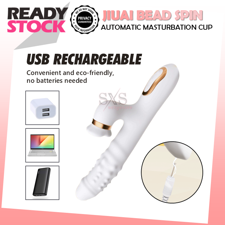 JIUAI BEAD SPIN Dual G Spot Clitoral Vibrator Thrusting & Rotating Dildo Shape AV Massager With Tongue Licking