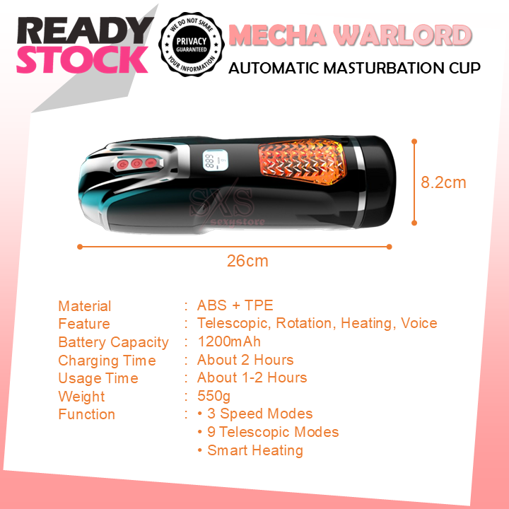 JIUAI Mecha Warlord Automatic Telescopic & Rotating 4 Languages Heating Male Masturbation Cup With Holder