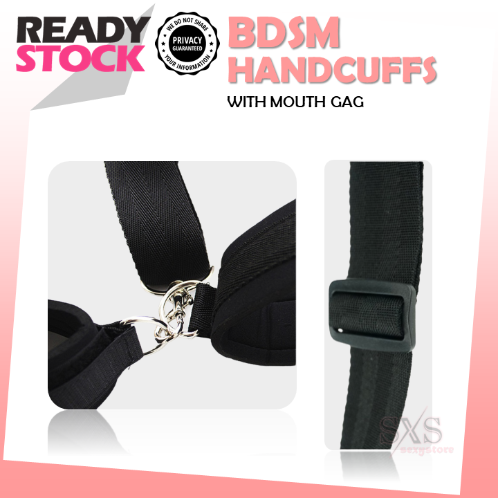 BDSM Mouth Gag & Restraint – Ball Gag with Back Handcuffs for Bondage Play