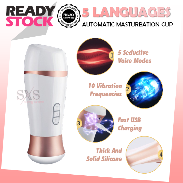 MIZZZEE Automatic Masturbation Cup with 5 Languages Sound - New Little Love Cup