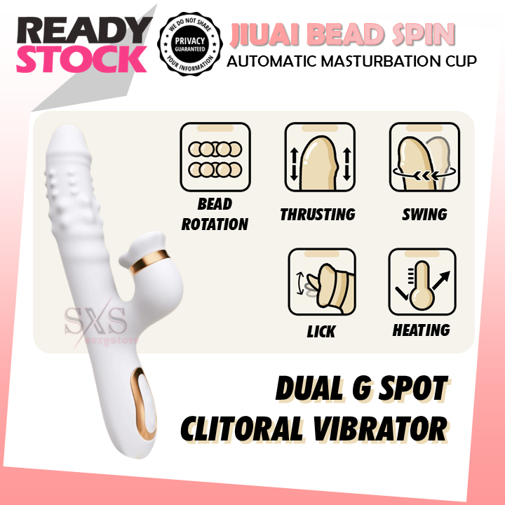 JIUAI BEAD SPIN Dual G Spot Clitoral Vibrator Thrusting & Rotating Dildo Shape AV Massager With Tongue Licking