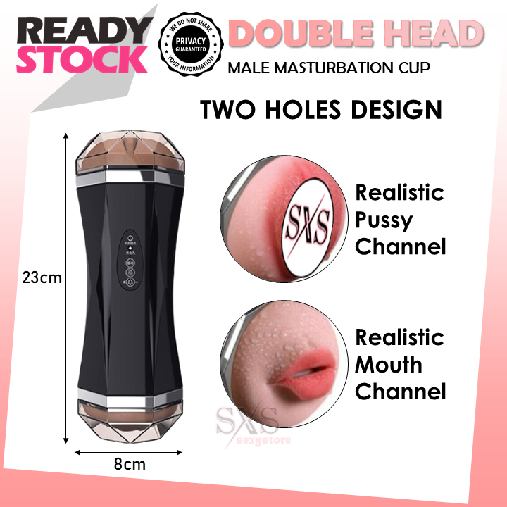 🔥Double Hole🔥 Smart 2 IN 1 Sound Vibrating Masturbator For Men Sex Toy Male Masturbation Faraj Oral Alat Lancap Lelaki