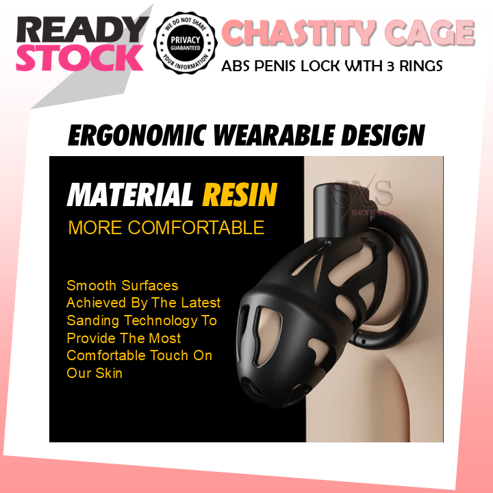 Male Chastity Cage Lightweight Resin ABS Cock Cage with 3 Ring Sizes
