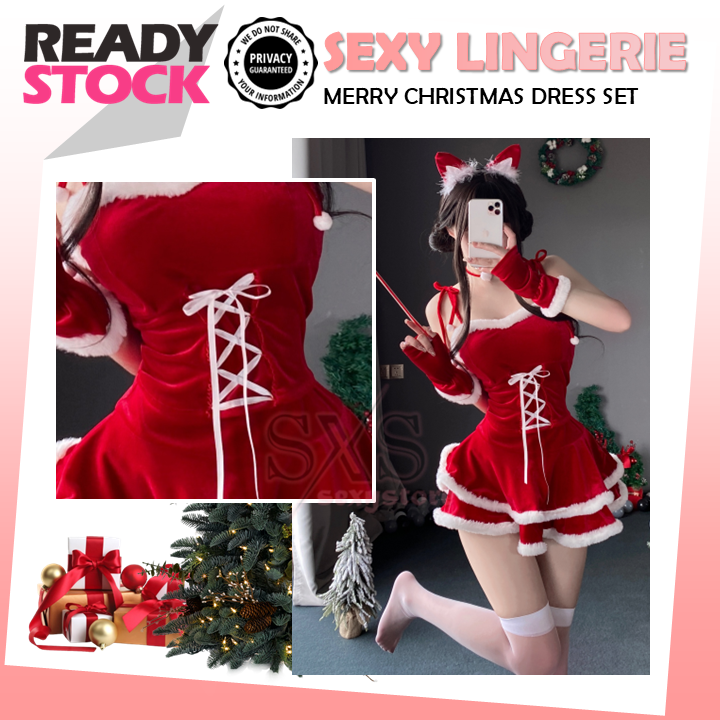 🎄Sexy Christmas Lingerie Set for Women🎄 Cute Cat Costume with Ears Headband, Top, Skirt & Gloves