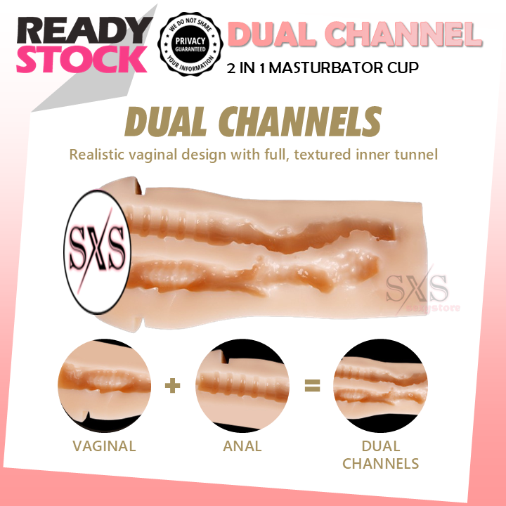 Premium Twin Thrill Dual-Channel Stroker - 1 Sided Vagina & Anal 2-in-1 Pleasure Cup For Men
