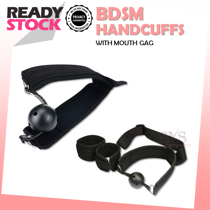 BDSM Mouth Gag & Restraint – Ball Gag with Back Handcuffs for Bondage Play