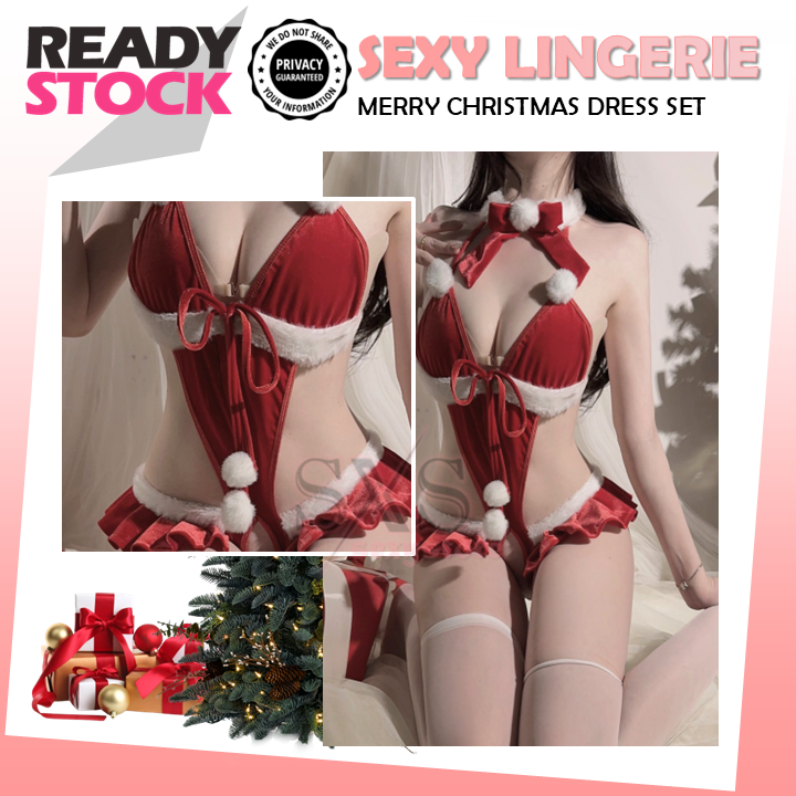 🎄Naughty Sexy Christmas Bunny Bodysuit with Open Crotch & Rabbit Ears