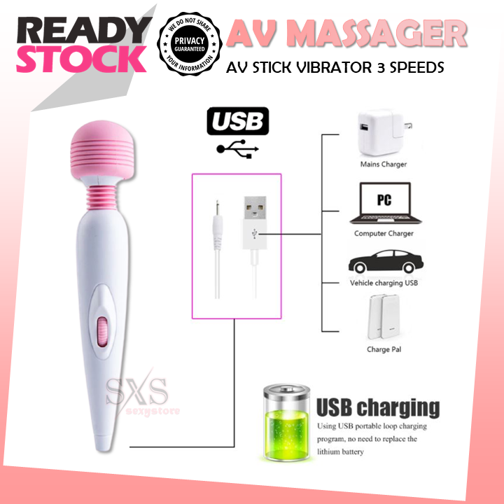 💗SYOK!!!💗AV 振动器 USB 充电式 AV 棒 G 点振动器女性按摩器性玩具 Alat Pembantu Wanita 自清器 自清棒