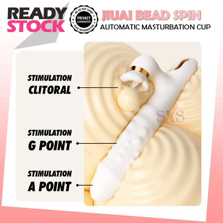 JIUAI BEAD SPIN Dual G Spot Clitoral Vibrator Thrusting & Rotating Dildo Shape AV Massager With Tongue Licking