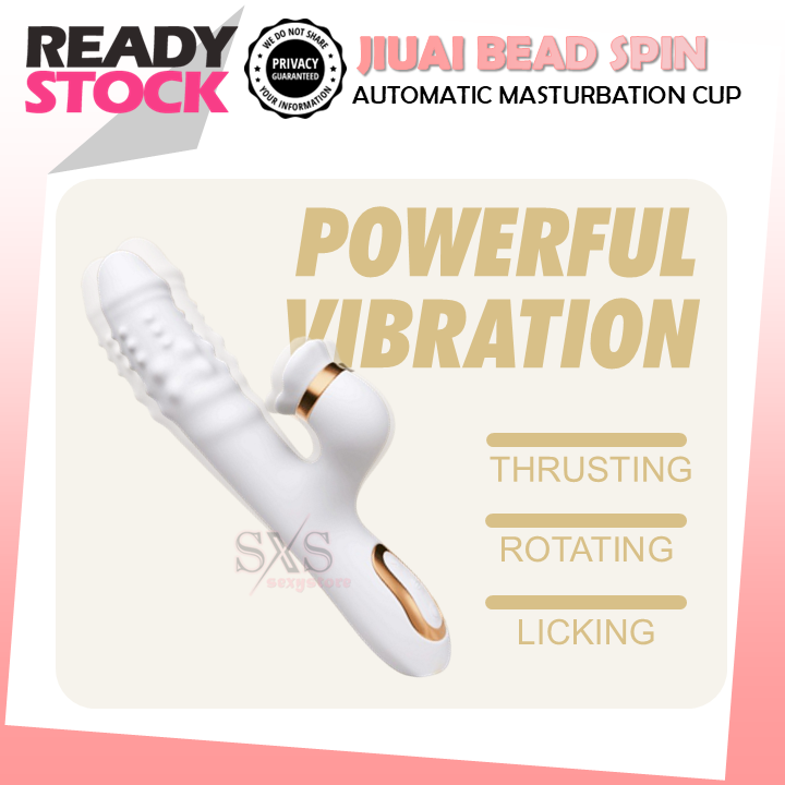 JIUAI BEAD SPIN Dual G Spot Clitoral Vibrator Thrusting & Rotating Dildo Shape AV Massager With Tongue Licking