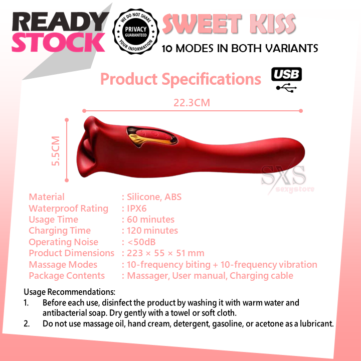 Sweet Kiss 3 in 1 Licking Tongue Dildo Vibrator 10 Frequency Vibrator Sex Toys for Women Rechargeable Waterproof