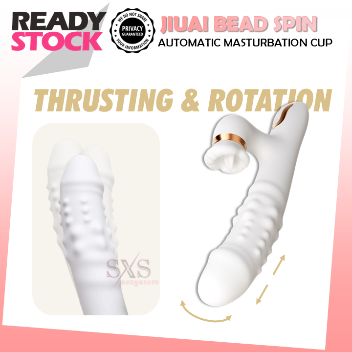 JIUAI BEAD SPIN Dual G Spot Clitoral Vibrator Thrusting & Rotating Dildo Shape AV Massager With Tongue Licking