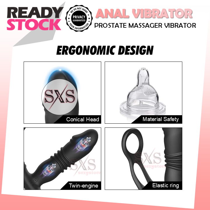 APP Controlled 3-IN-1 Prostate Vibrator Anal Vibrator Dildo Shape Butt Plug Cock Ring With Thrusting & Vibration