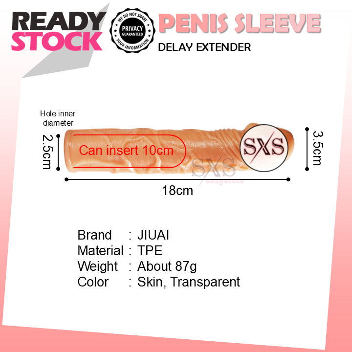 Reusable 18cm Penis Sleeve Extender Realistic Textured Cock Extender