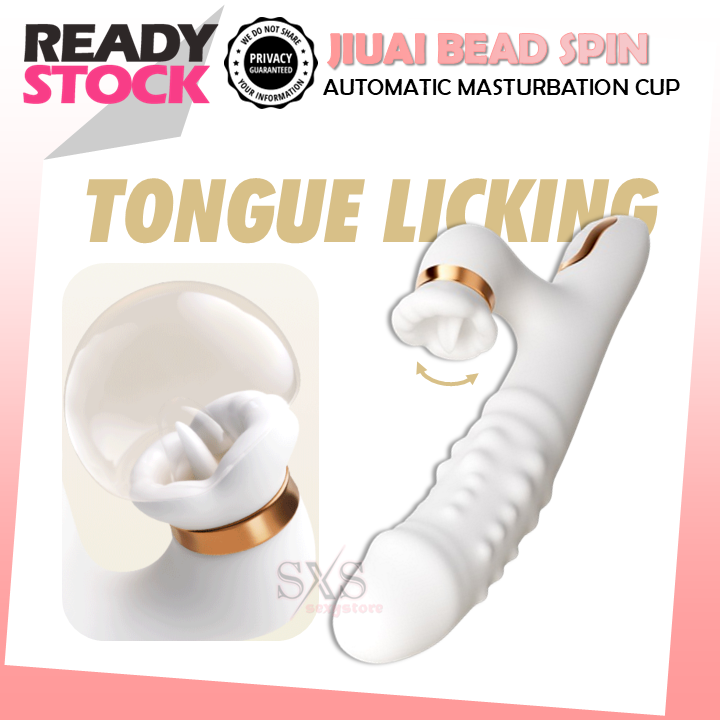 JIUAI BEAD SPIN Dual G Spot Clitoral Vibrator Thrusting & Rotating Dildo Shape AV Massager With Tongue Licking