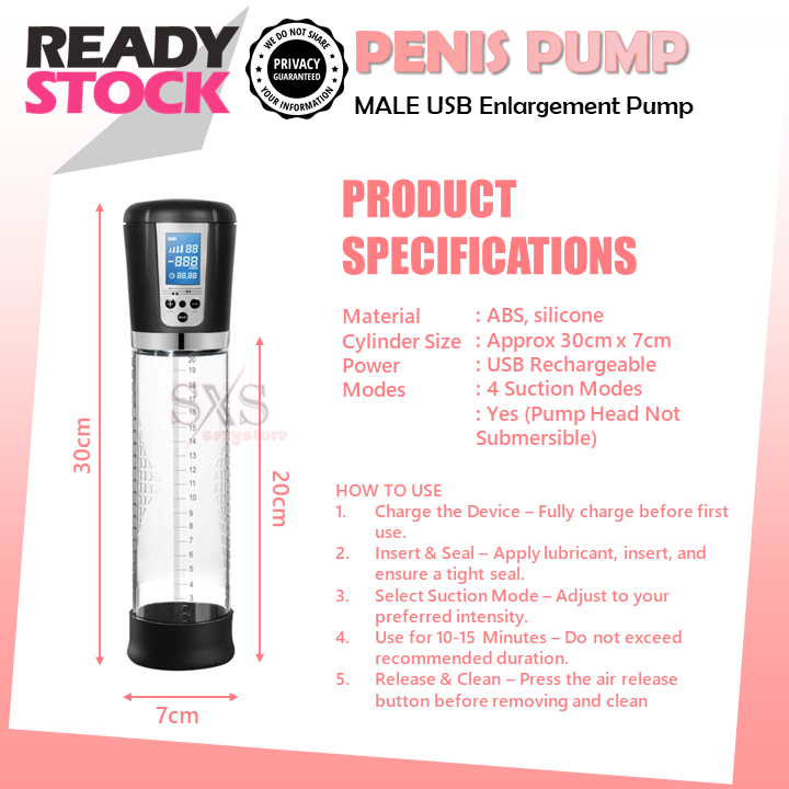 LCD Penis Pump – USB Rechargeable Vacuum Enlargement Pump for Men
