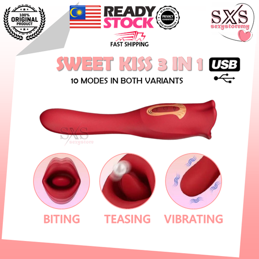 Sweet Kiss 3 in 1 Licking Tongue Dildo Vibrator 10 Frequency Vibrator Sex Toys for Women Rechargeable Waterproof